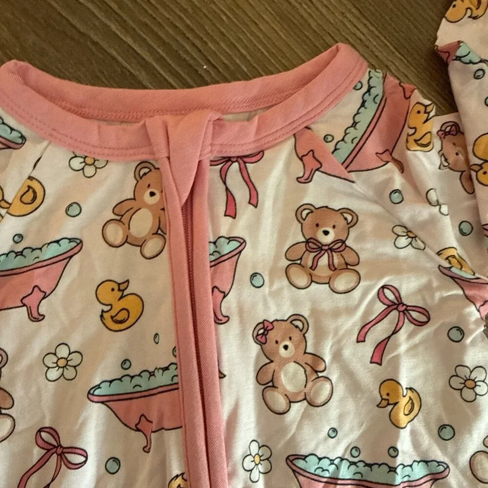 NWOT CADEN LANE Bamboo Viscose Pink Bathtime Besties Convertible Romper 12-18m